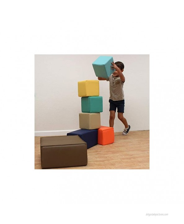 FDP SoftScape Playtime Big Building Block Set Stacking Soft Foam Cubes for Toddlers and Kids; Includes Fun Versatile Folding Block for Growing Imaginations and Motor Skills 7-Piece Contemporary
