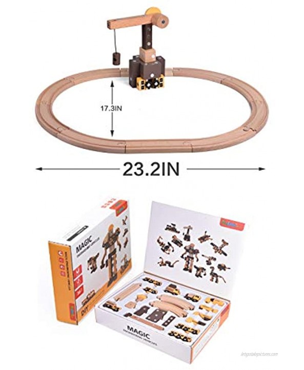 FUN LITTLE TOYS Wooden Train Track & STEM Building Toys Magic Wooden Railway Vehicle Playset Creative Construction Build Making Kit