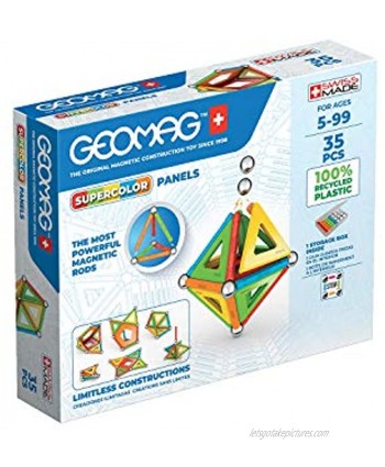 GEOMAG Magnetic Toys | Magnets for Kids | STEM-endorsed Educational Building Set | 100% Recycled Plastic SUPERCOLOR Panels | Storage box | 35-Pieces | Age 5+