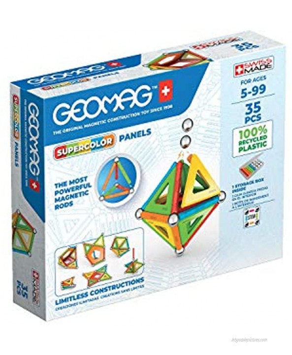 GEOMAG Magnetic Toys | Magnets for Kids | STEM-endorsed Educational Building Set | 100% Recycled Plastic SUPERCOLOR Panels | Storage box | 35-Pieces | Age 5+