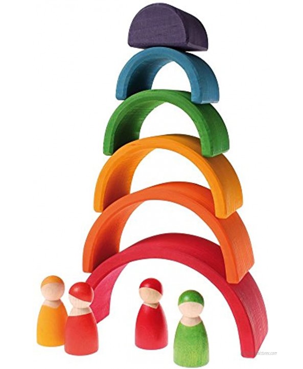 Grimm's Small Mini 6-Piece Rainbow Nesting Wooden Blocks Stacker Elements of Nature: AIR