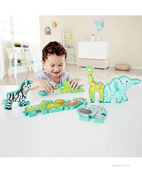 Hape Wooden Animal Parade Building Blocks Alphabet Puzzle and Playset Educational Wooden Alphabet Puzzle for Children 3 Year and Up