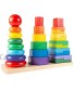 Hey! Play! Rainbow Stacking Shapes Classic Wooden Montessori Manipulation Toy for Babies and Toddlers to Learn Colors Shapes and Patterns