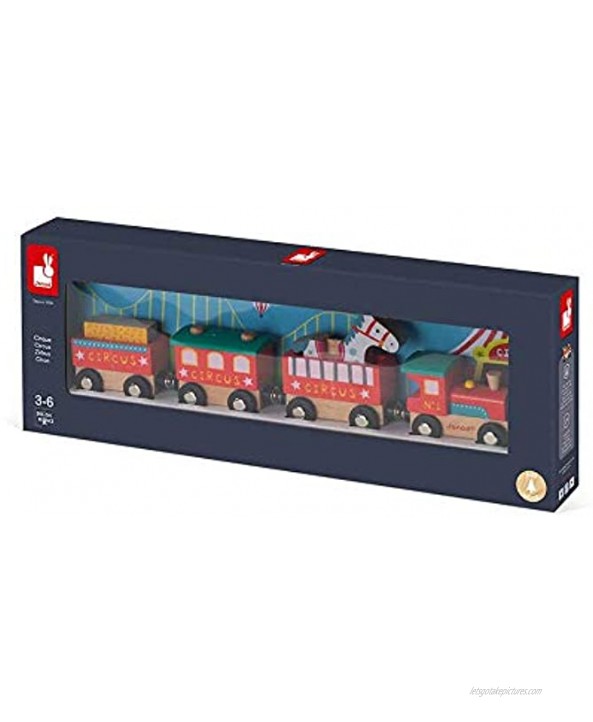 Janod Story Box 5 Piece Imagination and Role Playing Circus Train Painted Wooden Play Set with for Ages 3+ J08588