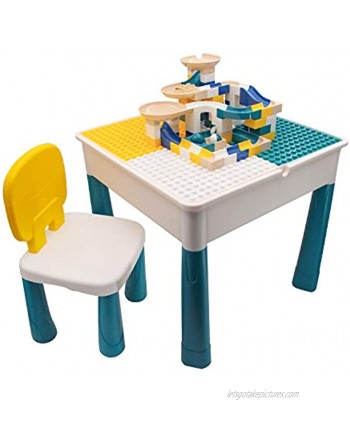 Jollyfit Kids Activity Table and Chair Set Toddler Play Table Set with Storage Sand Table and Water Table with 90 Pcs Building Blocks and Marble Run Bricks Educational Toy for Boys Girls Medium