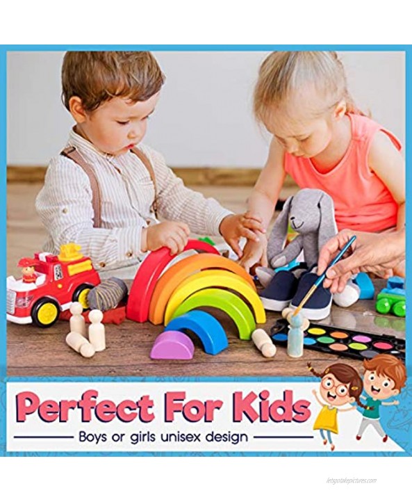 JOYOUT Children’s Rainbow Stacking Blocks Set: Toddlers’ 6 Wooden Rainbow Stacker Nesting Puzzle Pieces Plus 6 DIY Dolls 12 Paints Brush Palette