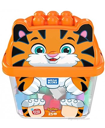 Mega Bloks First Builders Smiley Tiger with Big Building Blocks Building Toys for Toddlers 25 Pieces