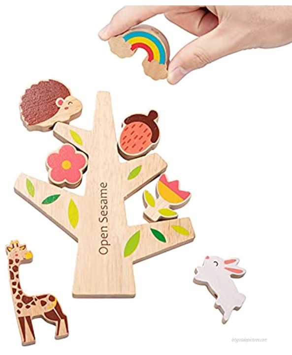 menoha Stacking Toys Animal Wooden Stacking Balancing Game STEM Toy Preschool Learning Educational Montessori Toys Stacking Blocks Lacing Beads for Toddlers