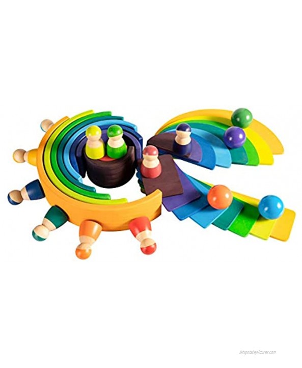MerryHeart Wooden Rainbow Semicircle Stacker Toys 11Pcs Semicircle Rainbow Stacking Puzzle Rainbow Building Blocks Board Set for Kids Learning Creative Thinking Toys