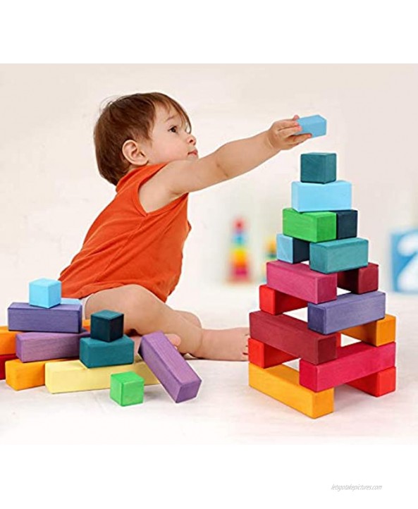 MODERNGENIC 'Pyramid' Rainbow X-Large 100 Piece Blocks Wooden Toys for Kids Geometric Stacking Educational Building Blocks