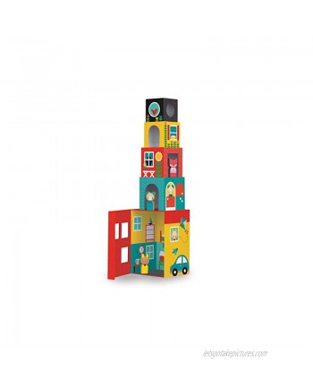 Petit Collage Peek-A-Boo Nesting and Stacking Blocks Playset Includes 4 Stacking Boxes and 3 Wooden Characters – Easy Storage and Cute Illustrations – Makes a Great Gift Idea