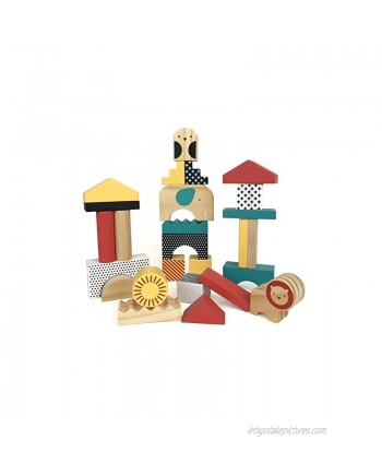 Petit Collage Solid Wooden Animal Town Building Blocks for Kids 18+ Months 14 Unique Shapes Activity Toys Designed with Safe Materials 26 Count