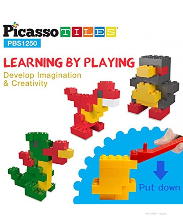 PicassoTiles 1250 Piece STEM Creative Imaginative Color Vibrant Sensory Toy Mix & Match Brick Building Blocks Kit 11 6 Unique Shape Construction Block Playset Kids Boys & Girls Age 3+