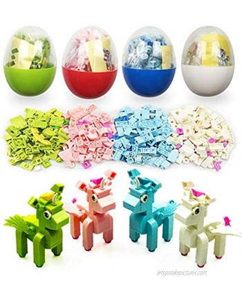 QINGQIU 4 Pack Unique Unicorn Building Blocks Toys in Plastic Eggs for Kids Boys Girls Christmas Stocking Stuffers Gifts Party Favors