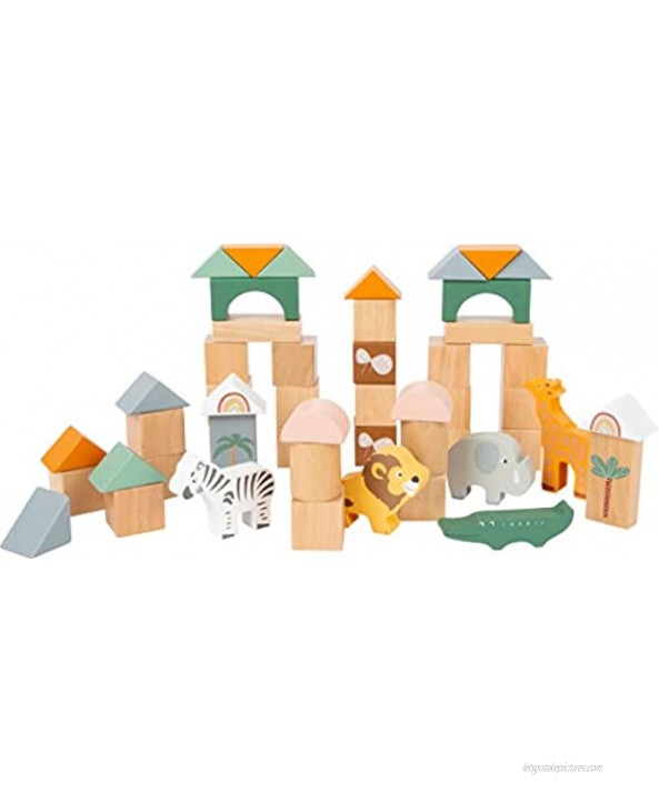 small foot wooden toys Safari Animal Theme Building Block Playset Designed for Children 12+ Months 11699