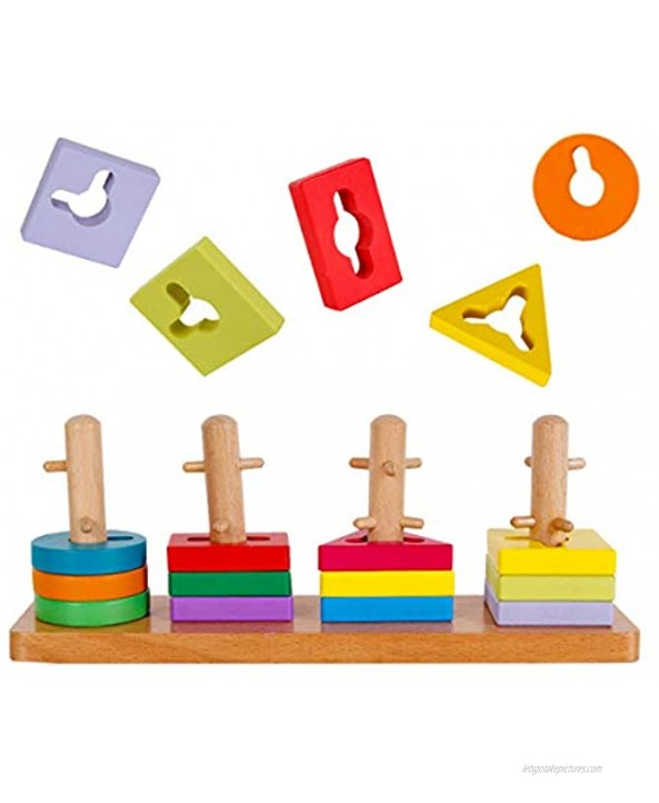 Wooden Stacking Toys for Toddler 2 3 4 Year Old Shape Sorter Montessori Educational Puzzle Blocks Toys Best Gifts for Girls Boys Early Preschool Learning