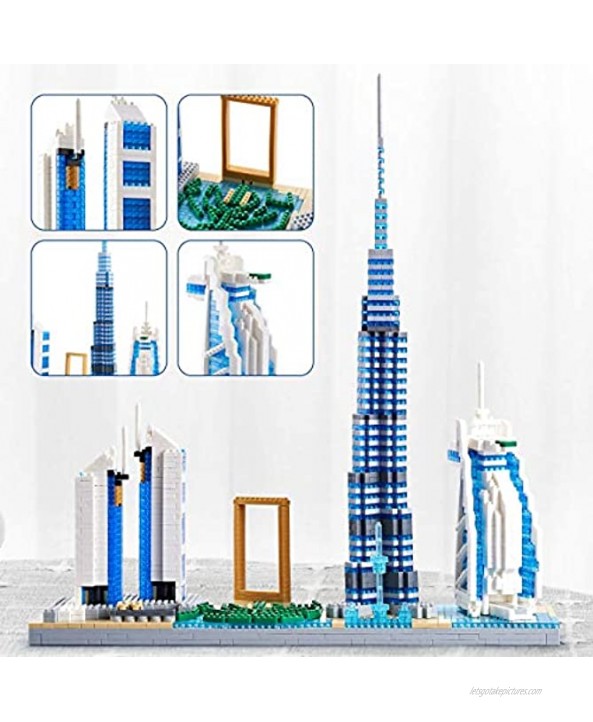 YUJNS Dubai Skylines Architecture Model Kits Micro Block Set and Gift for Kids and Adults ,Micro Mini Block 2545 Pieces （with Color Package Box）