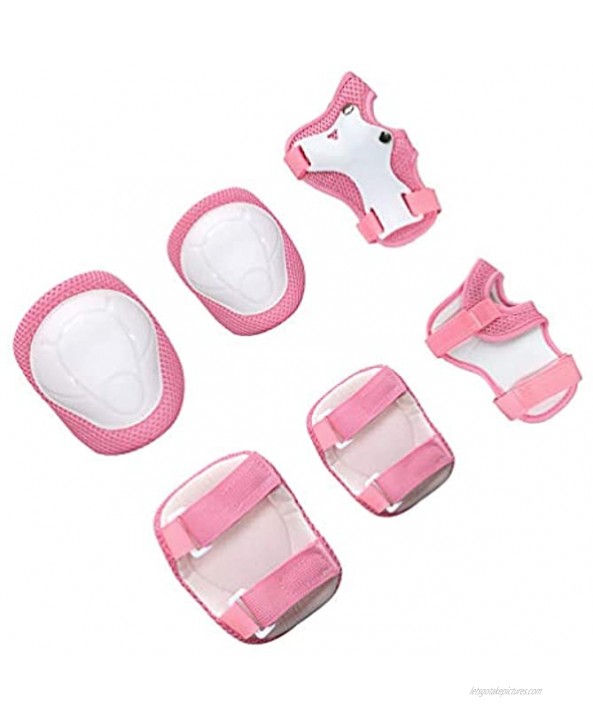 BESPORTBLE 6 in 1 Set Kids Protective Gear Knee Pads and Elbow Pads with Wrist Guard for Skating Cycling Bike Rollerblading Scooter Pink