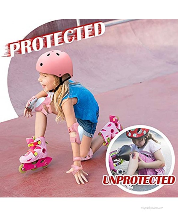 CRZKO Kids Helmet and Knee Pads Set Kids Youth Toddler Helmet Adjustable Protective Gear Set with Knee Pads Elbow Pads Wrist Guards for Skateboard Roller Skating Scooter Cycling