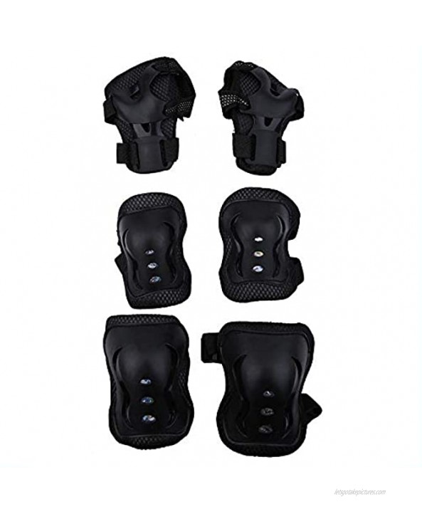Drfeify 6pcs Set Elbow Guard PVC + Sponge + EPE Knee Support Protectors Wrist Guards for Children Outdoor Sports Suitable for 4-16 Years Old Children