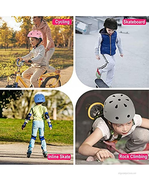 KCENTURY Kids Bike Helmet Kids Skateboard Helmet Adjustable Toddler Helmet for Boys Girls Age 5-10 with Sports Protective Gear Set Knee Elbow Wrist Pads for Skateboard Cycling Scooter
