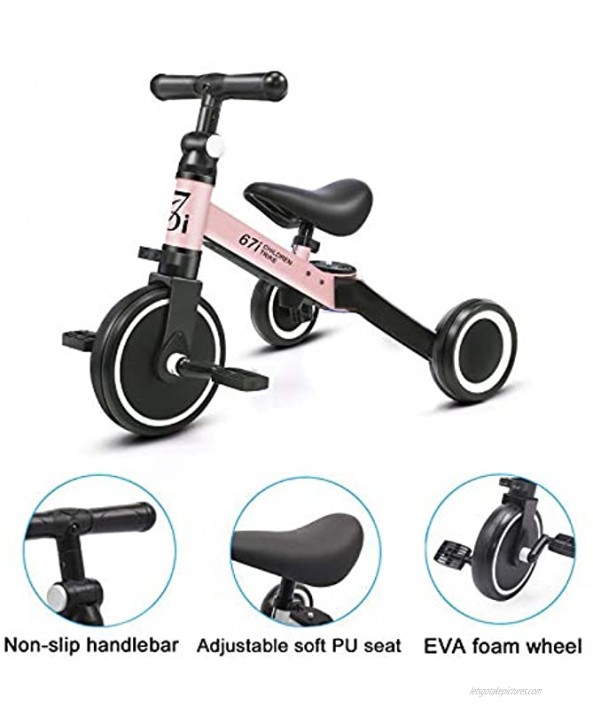 67i Kids Tricycles for 2 Year Olds 3 in 1 Tricycles Toddler Tricycle Ages 1-3 Years Kids Trikes for Toddler 3 Wheel Convert 2 Wheel Toddler Bike with Removable Pedal and Adjustable Seat for Boys Girls