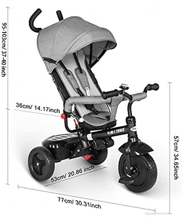 besrey Tricycle 4 in 1 Toddler Tricycle with Parent Handle for 1 to 6 Years Old Gray Red