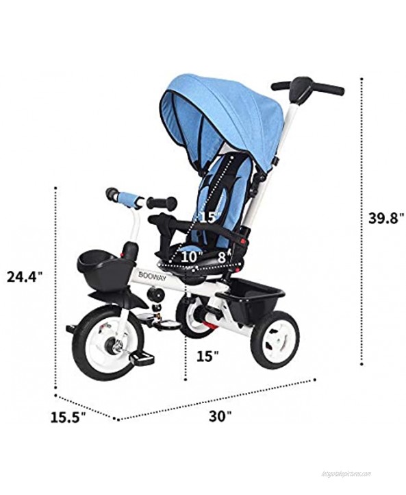 BOOWAY Baby Trike 6-in-1 Kids Stroller Tricycle with Adjustable Push Handle Removable Canopy Safety Harness for 6 Months 5 Year Old