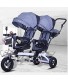 Double Baby Stroller Children's Tricycle Twin Trolley Bicycle Baby Portable 1-3-6 Years Old Large Baby Carriage with Folding Pedal Push Handle Music Light and Umbrella Blue