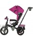 Evezo 302A 4-in-1 Parent Push Tricycle for Kids Stroller Trike Convertible Swivel Seat Reclining Seat 5-Point Safety Harness Full Canopy LED Headlight Storage Bin Burgundy Pink