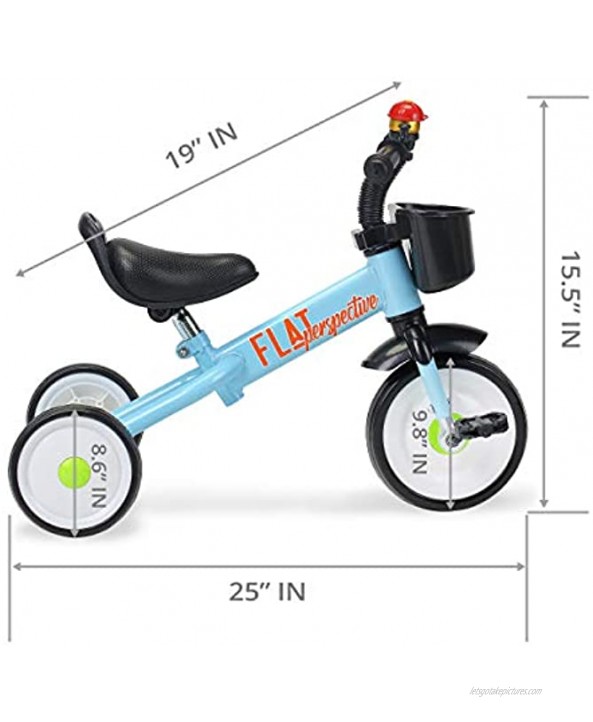 Flat Perspective Kids Trike 3 Wheels for Children Baby Tricycle for 2-5 Years Old 15.5 Inches for Toddler Boys Girls Blue Kindercraft Trike with Storage Basket