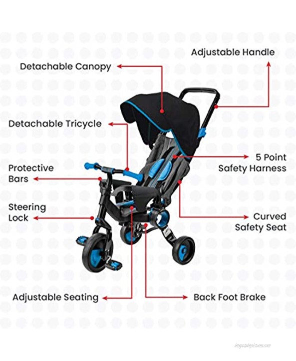 Galileo with Deluxe Canopy 3 in 1 Stroller Tricycle No Assembly Required Blue
