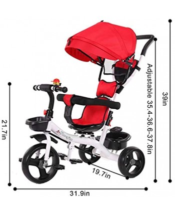 Huokan 5-in-1 Toddler Tricycle Stroller Folding Baby Tricycle Steer Stroller with Learning Bike w Adjustable Canopy Large Storage Basket and Foldable Pedal Design for Toddler Boys and Girls Red