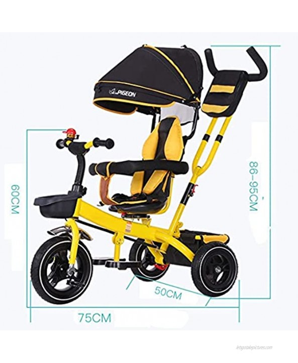 NUBAO Stroller Wagon Tricycle Trike Children's Tricycle Kids' Trikes Bicycle 1-3-6 Year Old Trolley Bicycle Awning Reversible Folding Pedal Multi-Function Color : Yellow Over 1 Year Old Girl Gifts