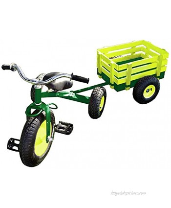 Valley Industries Classic All Terrain Kids Toy Tricycle with Pull Along Wagon Trike Green