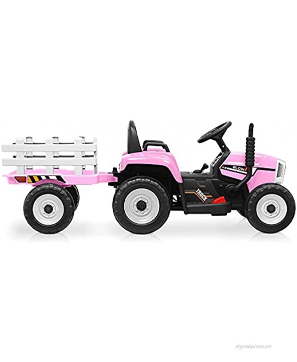12V Kids Electric Tractor with Trailer Ride On 2 Speeds Light Pink • DAR REN