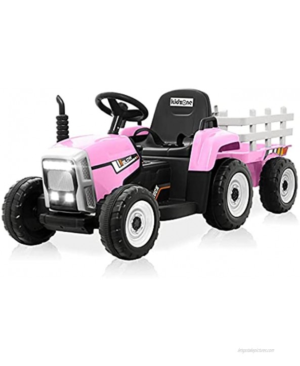 12V Kids Electric Tractor with Trailer Ride On 2 Speeds Light Pink • DAR REN