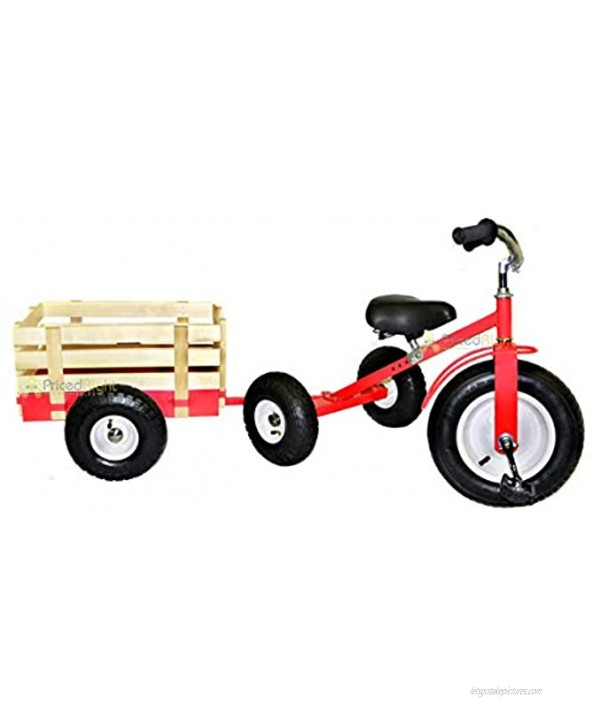 All Terrain Red Tricycle with Wagon Trike Set Pull Along Toy Outdoors Kids Pedal • DAR REN