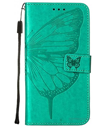 Aoucase Compatible with Samsung Galaxy A02S Wallet Strap Case with Card Holder Cute Butterfly Print Premium PU Leather Magnetic Flip Shockproof Protective Cover for Women Girls,Green