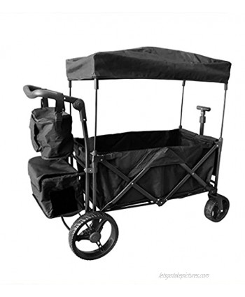 BLACK PUSH AND PULL HANDLE WITH REAR FOOT BRAKE FOLDING STROLLER WAGON W  CANOPY OUTDOOR SPORT COLLAPSIBLE BABY TROLLEY GARDEN UTILITY SHOPPING TRAVEL CARTFREE CARRYING BAG EASY SETUP NO TOOL NEED
