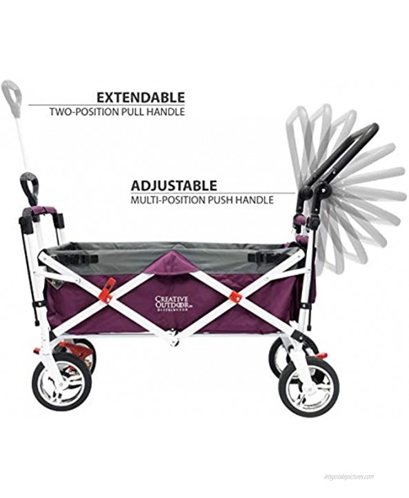 Creative Outddor Distributor Push Pull Folding Wagon for Kids Beach Foldable Canopy with Sun Rain Shade Magenta
