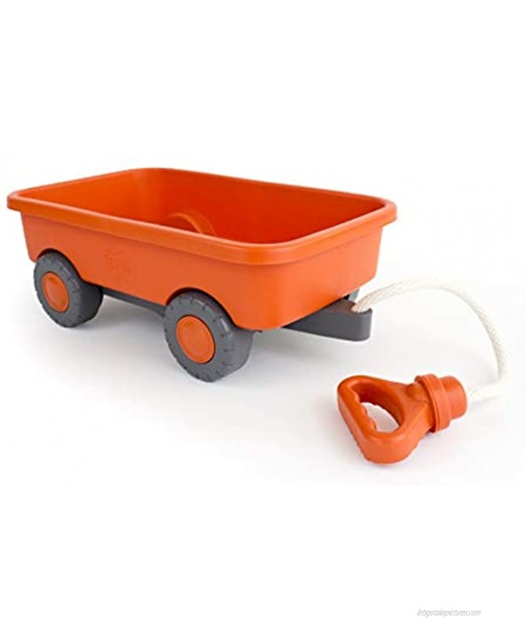Green Toys Wagon Orange 4C Pretend Play Motor Skills Kids Outdoor Toy Vehicle. No BPA phthalates PVC. Dishwasher Safe Recycled Plastic Made in USA. Orange,Green