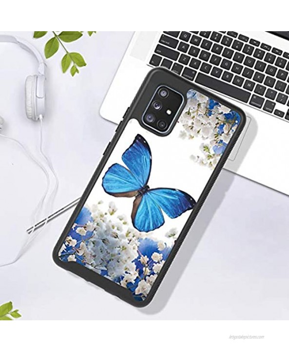 Herzzer for Samsung Galaxy A71 5G Case,3 in 1 Heavy Duty Rugged Hybrid Shockproof Inlaid Card + Hard Plastic + Soft Silicone Rubber Bumper Dual-Layer Non-Slip Protective Case,Blue Butterfly