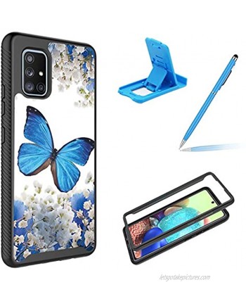 Herzzer for Samsung Galaxy A71 5G Case,3 in 1 Heavy Duty Rugged Hybrid Shockproof Inlaid Card + Hard Plastic + Soft Silicone Rubber Bumper Dual-Layer Non-Slip Protective Case,Blue Butterfly