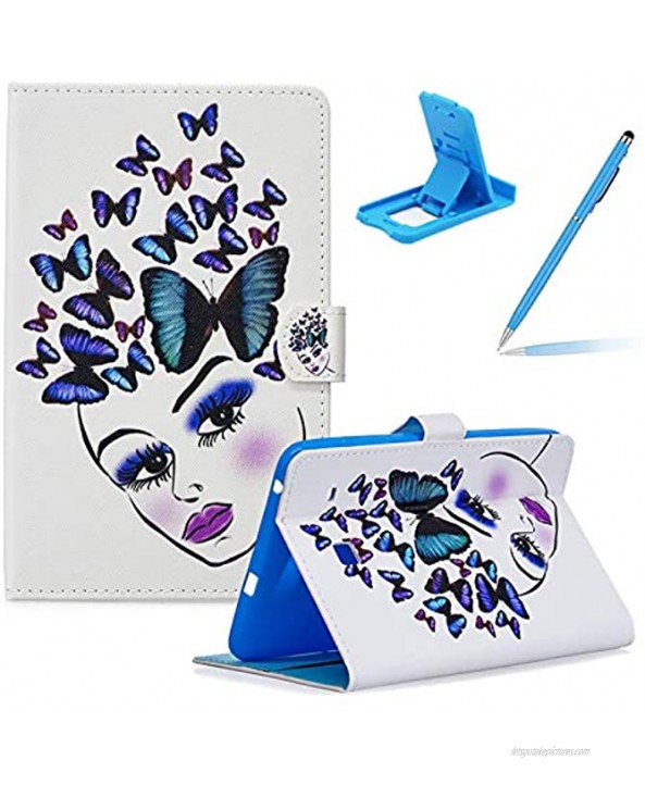 Herzzer Slim Leather Wallet Case for Samsung Galaxy Tab E 8.0,Multi-Angle View Folio Stand Premium Magnetic Colorful Print PU Leather Cover with Soft Silicone Inner,Butterfly Lady
