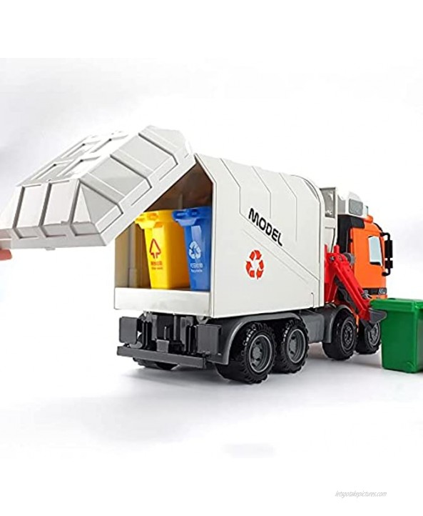 Nuoyazou Alloy Sanitation Engineering Vehicle Large Inertia Garbage Truck Toy Model Metal Pull Back Orange Garbage Dump Truck Sound and Light Simulation Garbage Sorter Toy