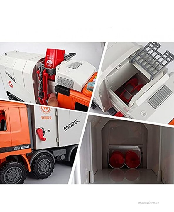 Nuoyazou Alloy Sanitation Engineering Vehicle Large Inertia Garbage Truck Toy Model Metal Pull Back Orange Garbage Dump Truck Sound and Light Simulation Garbage Sorter Toy
