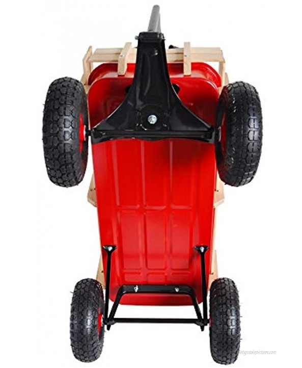 Outdoor Wagon Children's Traction Wagon All-Terrain Traction Children's Garden Stroller with Wooden Railing Extra Long Handle Children's Garden Stroller Red