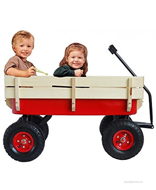 Outdoor Wagon Children's Traction Wagon All-Terrain Traction Children's Garden Stroller with Wooden Railing Extra Long Handle Children's Garden Stroller Red