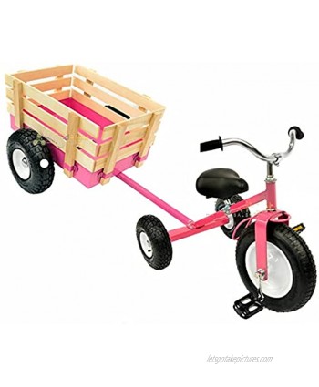 Pink Tricycle with Wagon Set Pull Along Trike Toy Outdoors Kids Exercise Valley • DAR REN